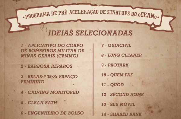 Ideias Selecionadas para o Processo de Pré Aceleração oCEANo I/2018