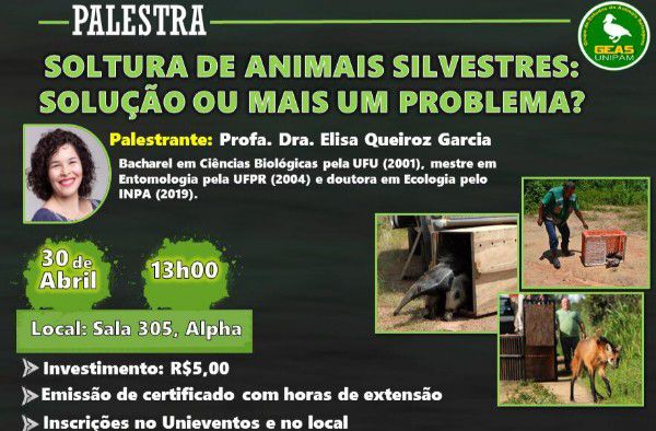 Grupo de Estudos de Animais Selvagens promoverá palestra no UNIPAM