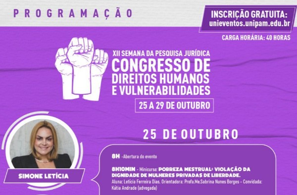 Curso de Direito promoverá XII Semana da Pesquisa Jurídica e Congresso de Direitos Humanos e Vulnerabilidades