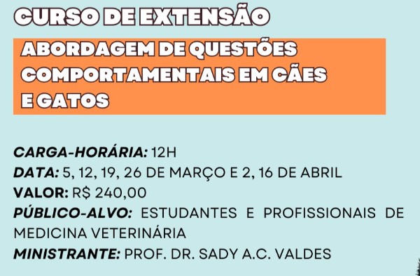 Abordagem de Questões Comportamentais em Cães e Gatos é tema de curso no UNIPAM