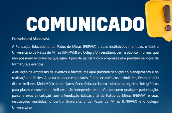 Comunicado oficial sobre as empresas de eventos e de formaturas